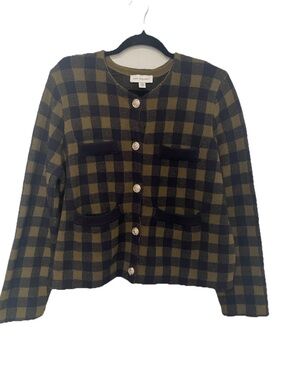 Free Assembly Plaid Knit Button-Front Jacket - Olive & Navy